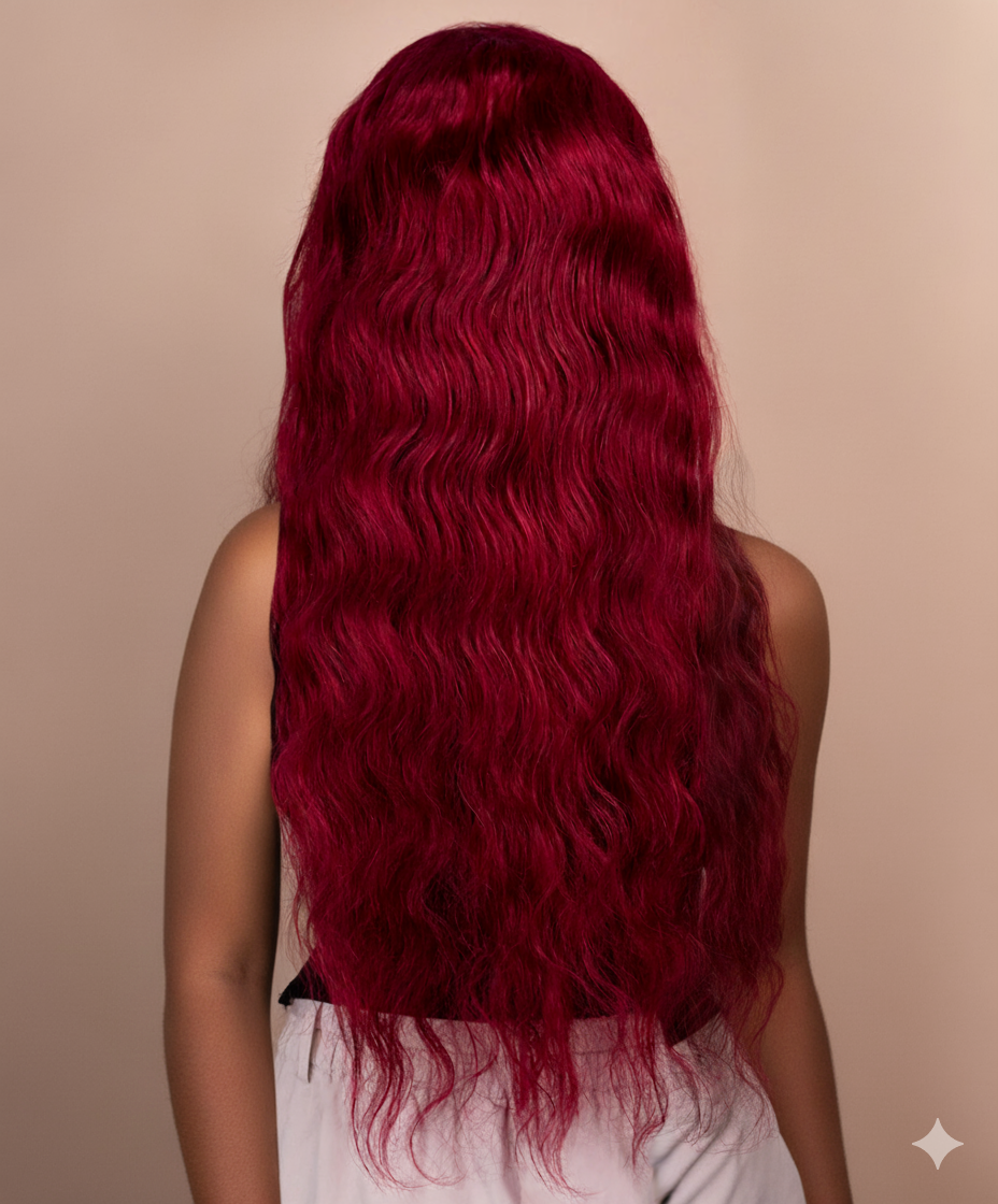 lace front human wig wavy 13x4 - 30" cherry red.